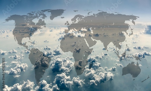 Obraz na płótnie World map on the background of sky with clouds. w salonie