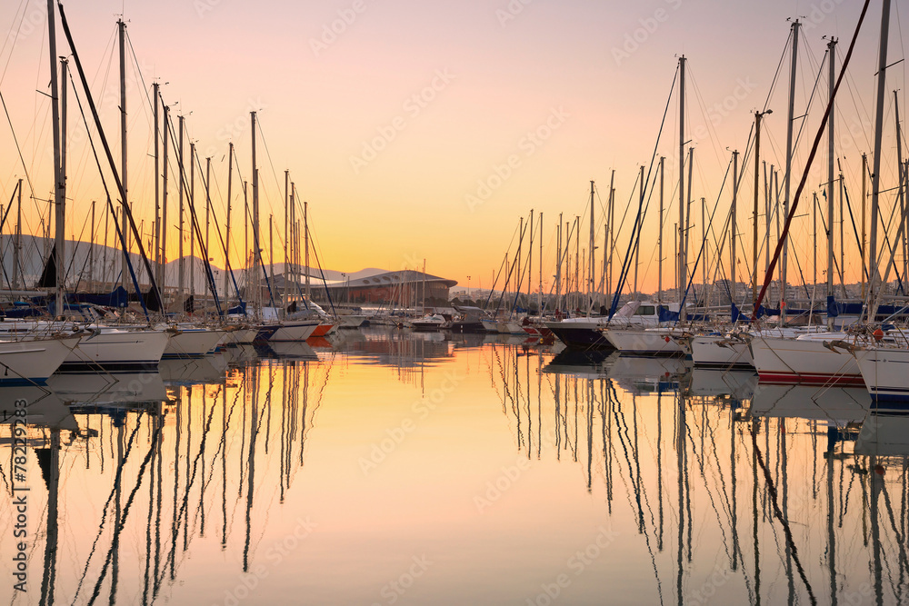 Sail boats in Kallithea in Athens, Greece.