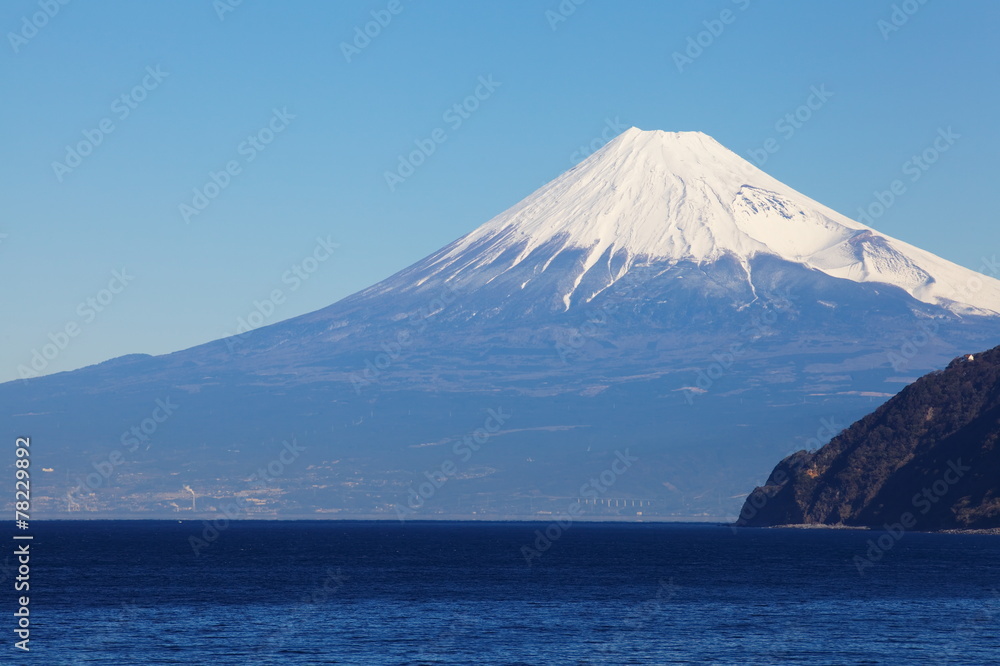 Mountain Fuji and sea from Izu city Shizuoka prefecture , Japan Mountain Fuji and sea from Izu city Shizuoka prefecture , Japan