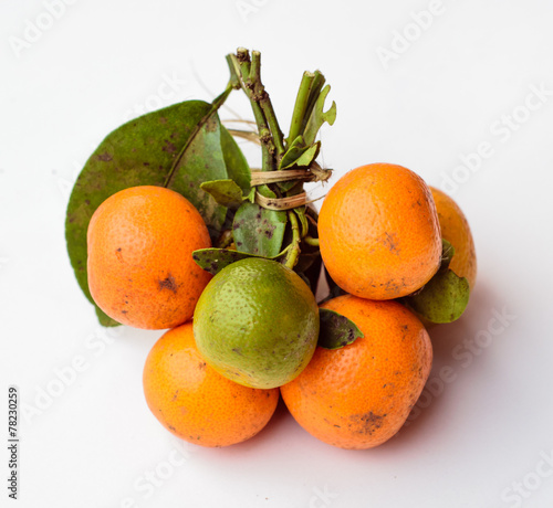 Ripe tangerines or mandarin with leaf