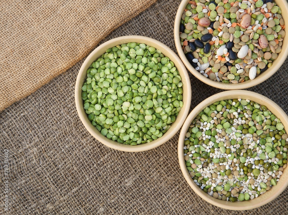 An assortment of legumes and cereals on a sackcloth An assortment of legumes and cereals on a sackcloth