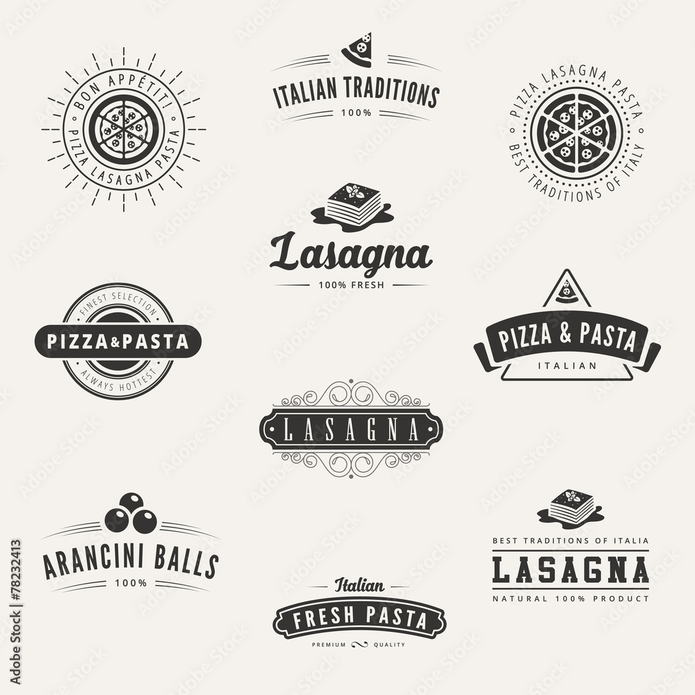 Italian cuisine Retro Vintage Labels Logo design vector