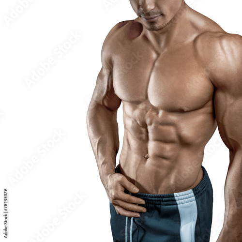 Handsome muscular bodybuilder isolated on white background