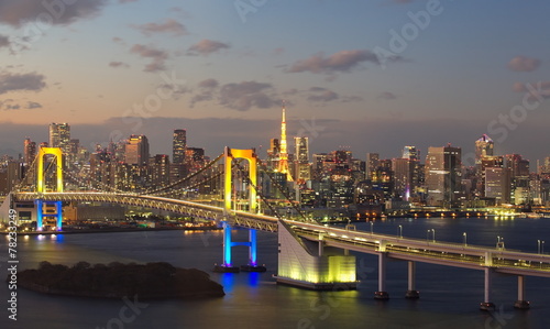 View of Tokyo Bay , Rainbow bridge and Tokyo Tower landmark