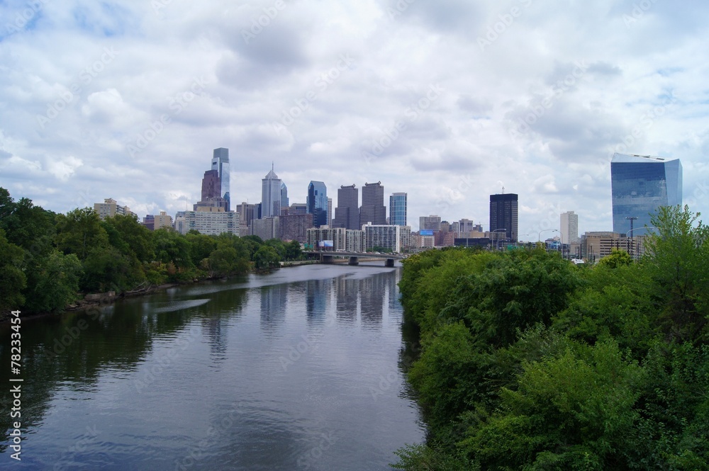 Philadelphia cityscape over the Schuylkill river.