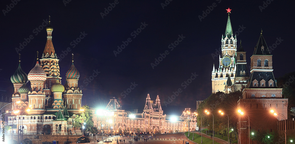 Night view of Moscow Kremlin Russian landscape