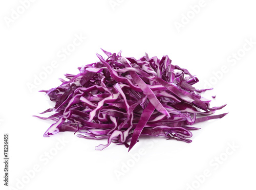 pile of cut red cabbage over white background