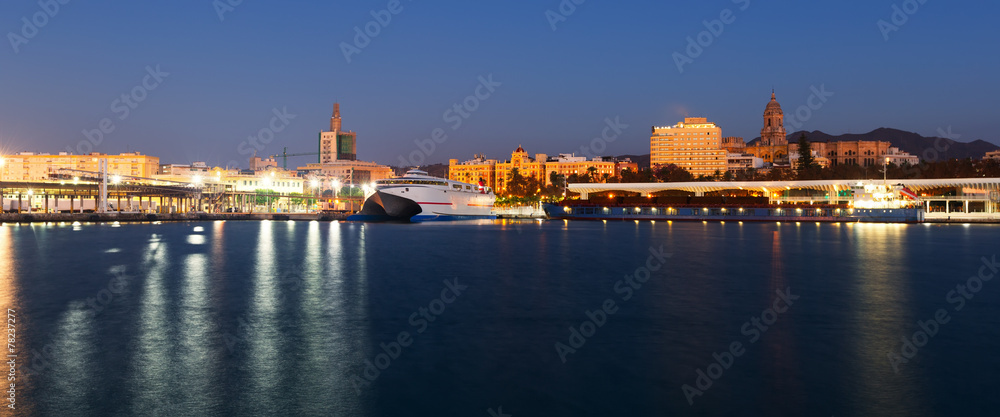 View of Malaga  from Port in  twilight