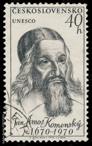 Stamp printed in Czechoslovakia shows portrait Jan Amos Komenski © Mihály Samu