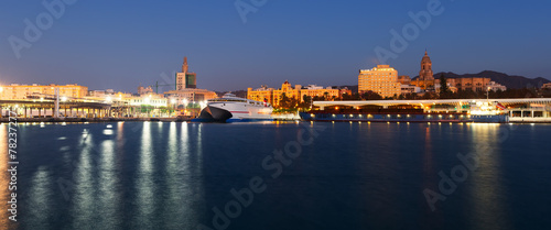 View of Malaga from Port in twilight