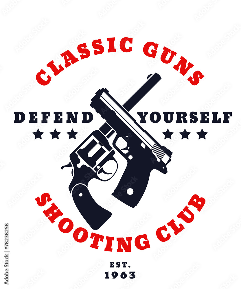 classic guns emblem with crossed pistols vector, eps10 classic guns emblem with crossed pistols vector, eps10
