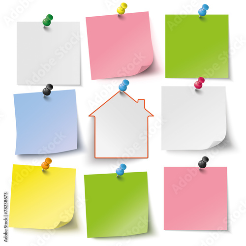 8 Colored stickers Thumbtacks House photo