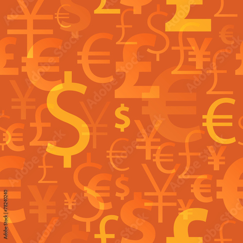 Currency symbols seamless pattern - orange color.