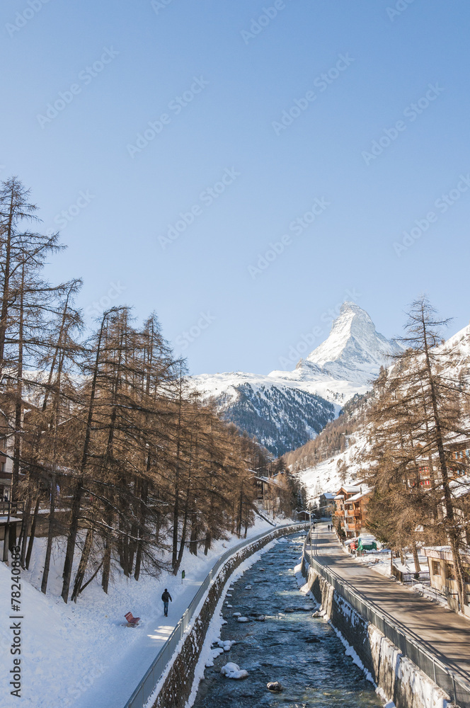 Obraz premium Zermatt, Dorf, Alpen, Mattervispa, Bergbach, Wallis, Schweiz
