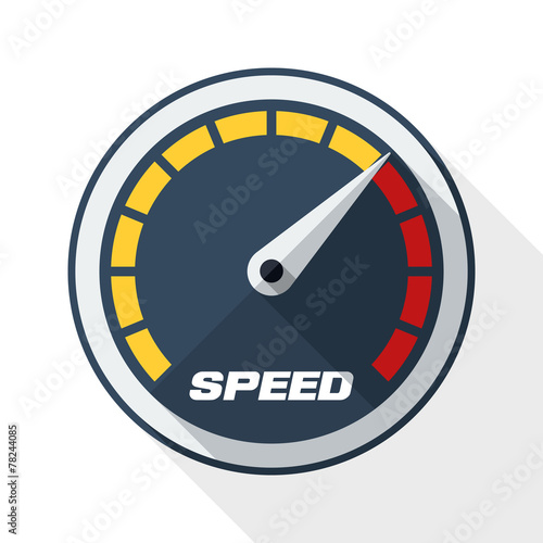 Speedometer icon with long shadow on white background