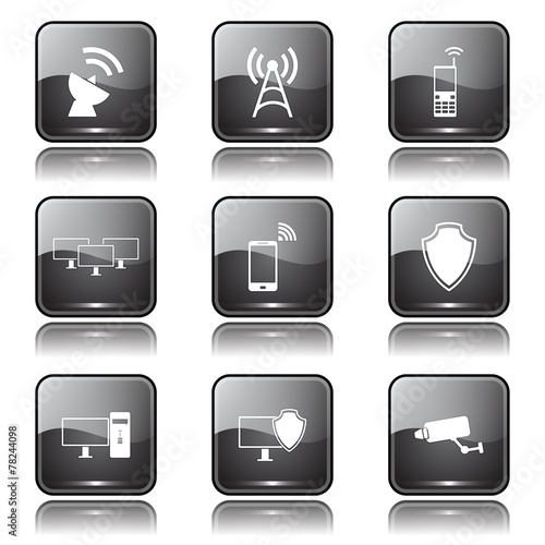 Free Download Telecom Communication Square Vector Black Button Icon Design Set - GFXLoad