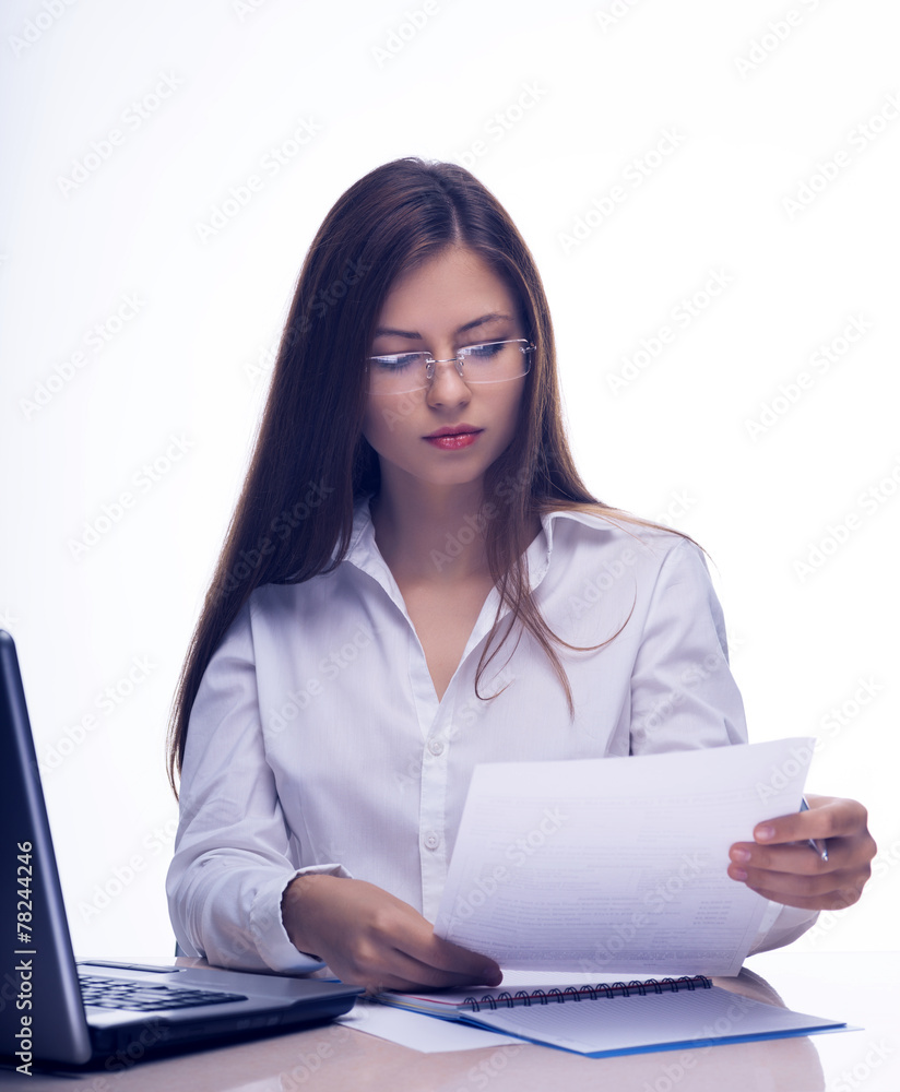 Portrait of a woman reads the document Portrait of a woman reads the document