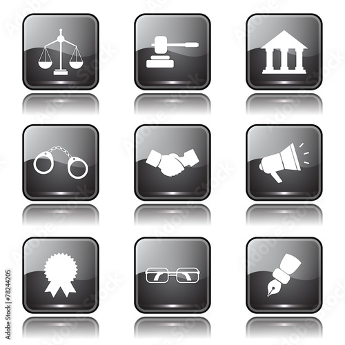 Law Sign Square Vector Black Button Icon Design Set photo