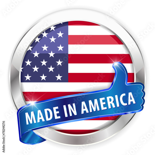 made in america silver badge on white background