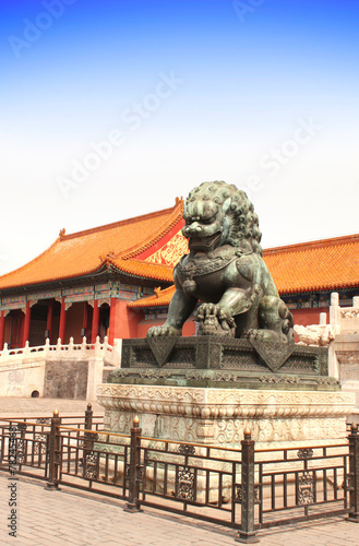 Ancient lion statue, Forbidden City, Beijing, China