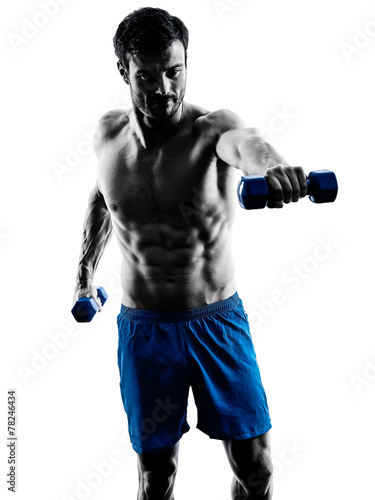 Fototapeta man exercising fitness weights exercises silhouette