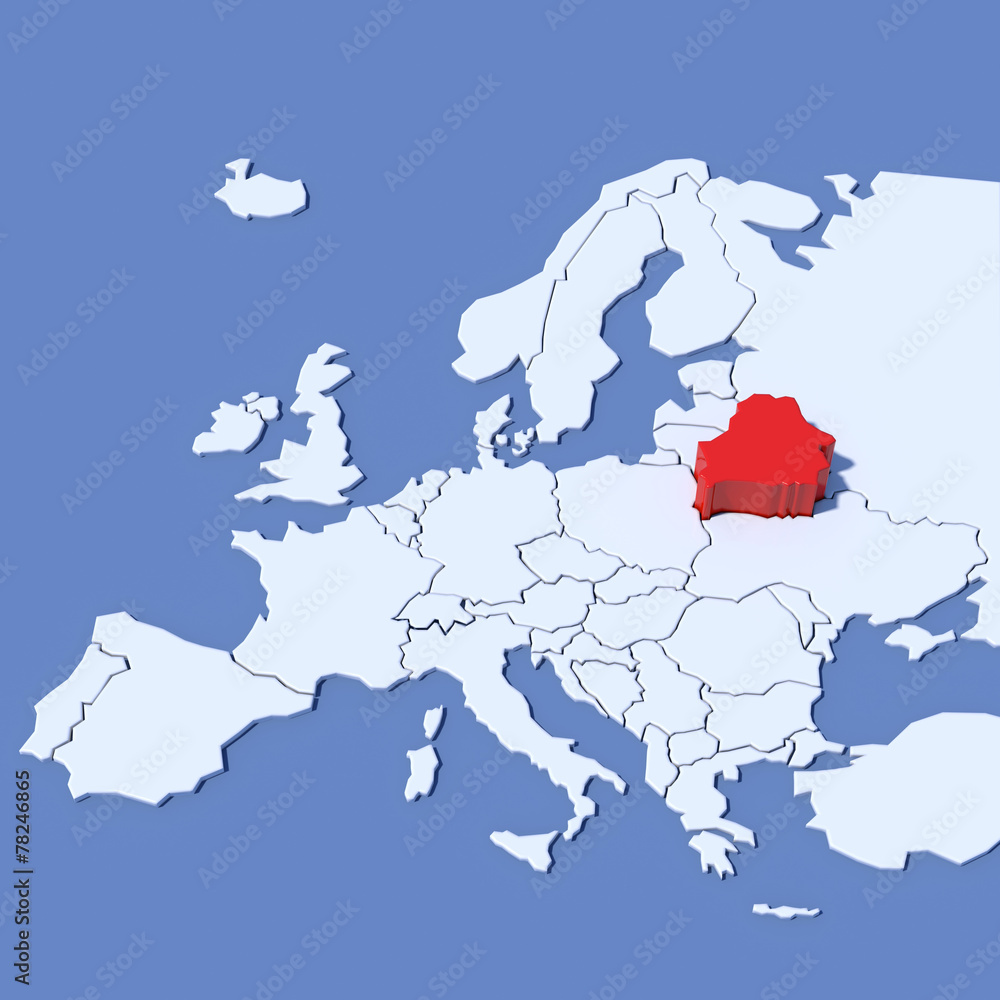 Obraz premium Mappa Europa 3D con indicazione Bielorussia