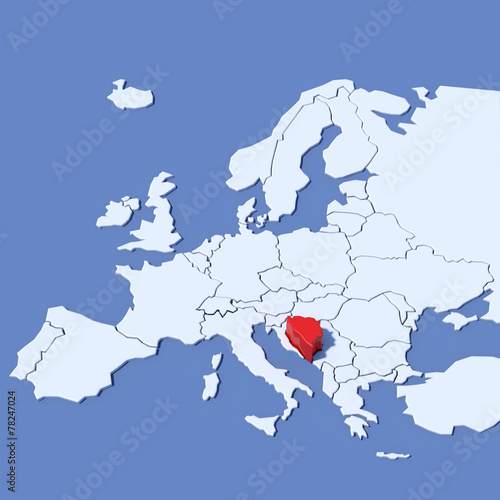 Mappa Europa 3D con indicazione Bosnia