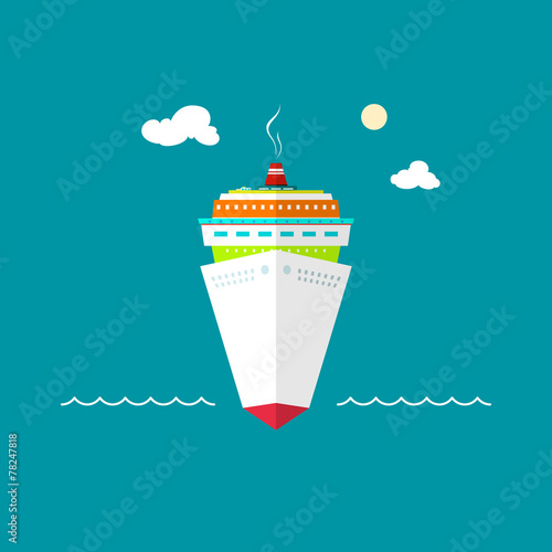 Cruise ship at sea or in the ocean on a sunny day