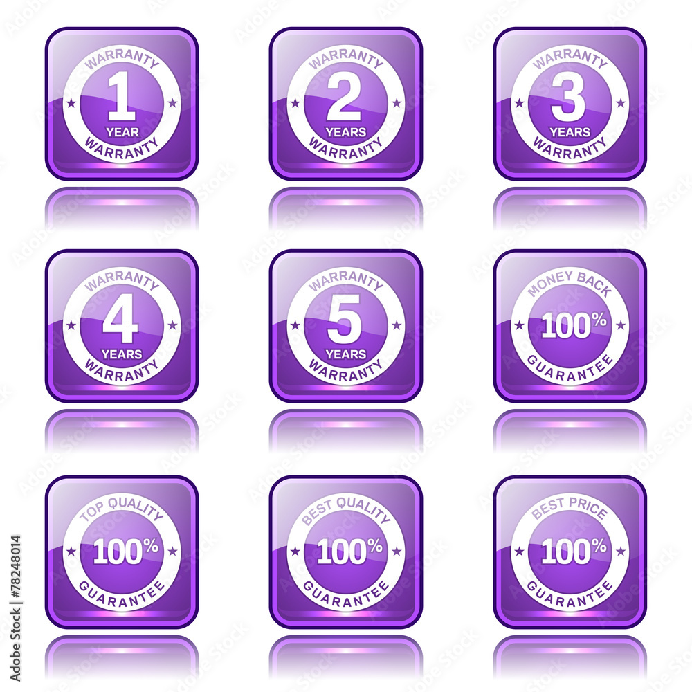 Warranty Guarantee Seal Square Vector Violet Icon Design Set Warranty Guarantee Seal Square Vector Violet Icon Design Set