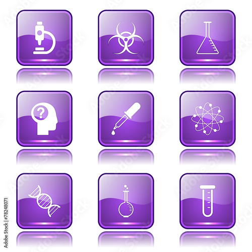 Science Instruments Square Vector Violet Icon Design Set