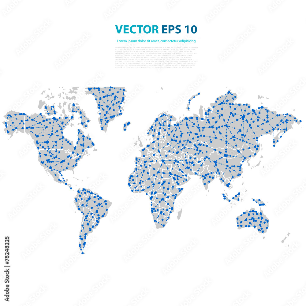 Fototapeta premium Vector Abstract Telecommunication Earth Map.