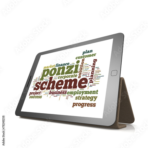 Ponzi scheme word cloud on tablet