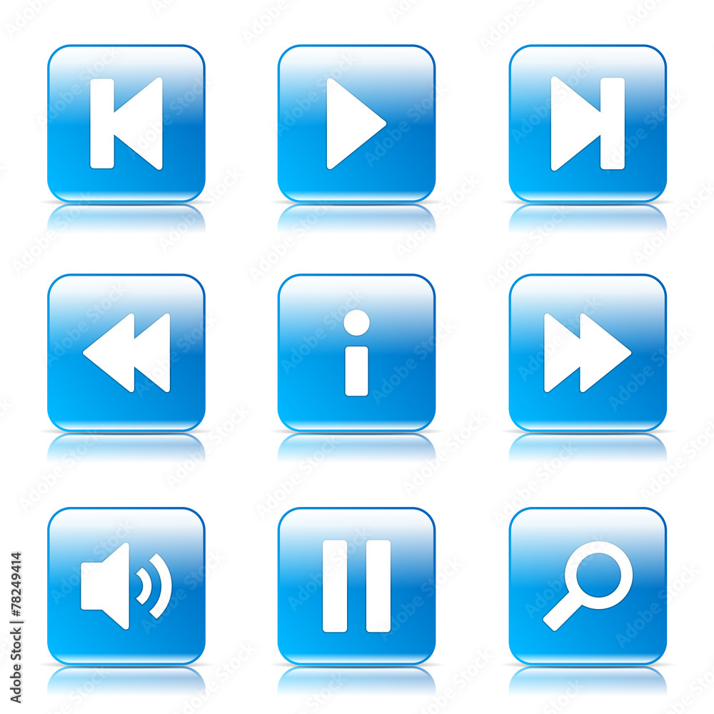 Multimedia Controller Square Vector Blue Icon Design Set Multimedia Controller Square Vector Blue Icon Design Set