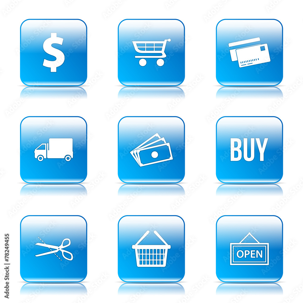 Shopping Sign Square Vector Blue Icon Design Set Shopping Sign Square Vector Blue Icon Design Set