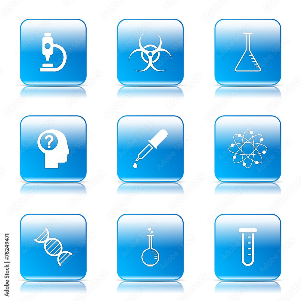 Science Instruments Square Vector Blue Icon Design Set Science Instruments Square Vector Blue Icon Design Set