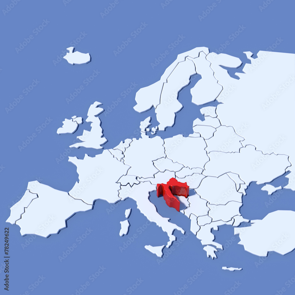 Fototapeta premium Mappa Europa 3D con indicazione Croazia