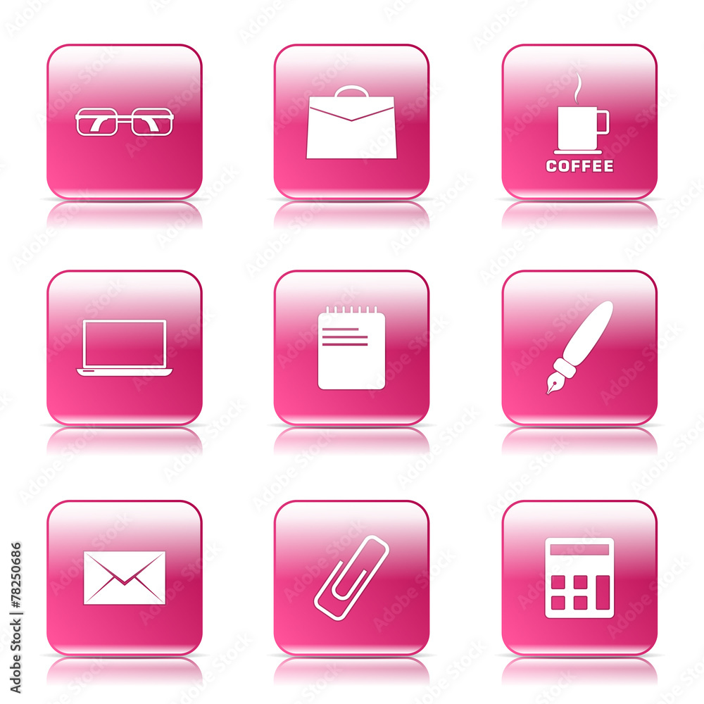 Office Work Square Vector Pink Icon Design Set