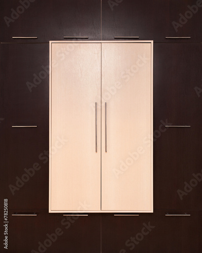 Brown and beige. modern wooden wardrobe. closed