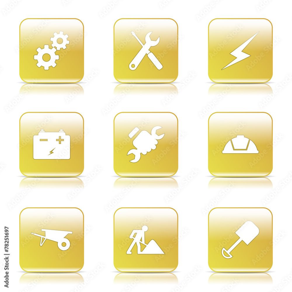 Construction Tools Square Vector Yellow Icon Design Set Construction Tools Square Vector Yellow Icon Design Set