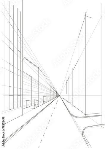 Conceptual architectural sketch city street