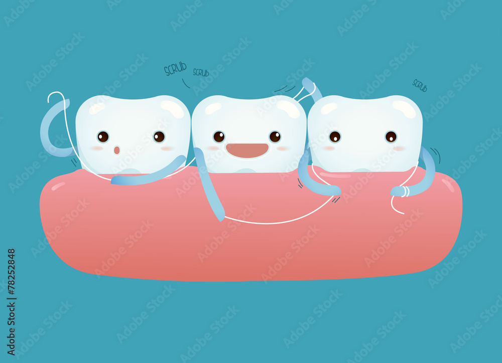 Obraz premium Teeth with dental floss for healthcare
