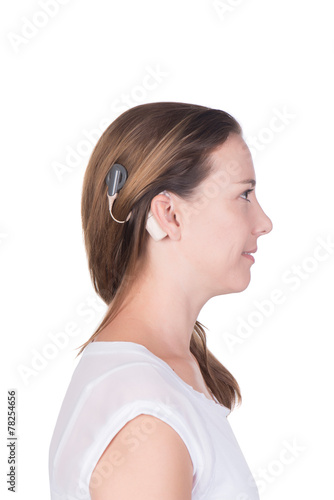 Young woman with cochlear implant
