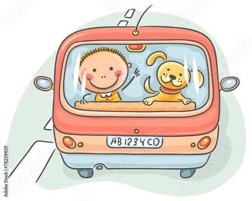 Child and dog in the car