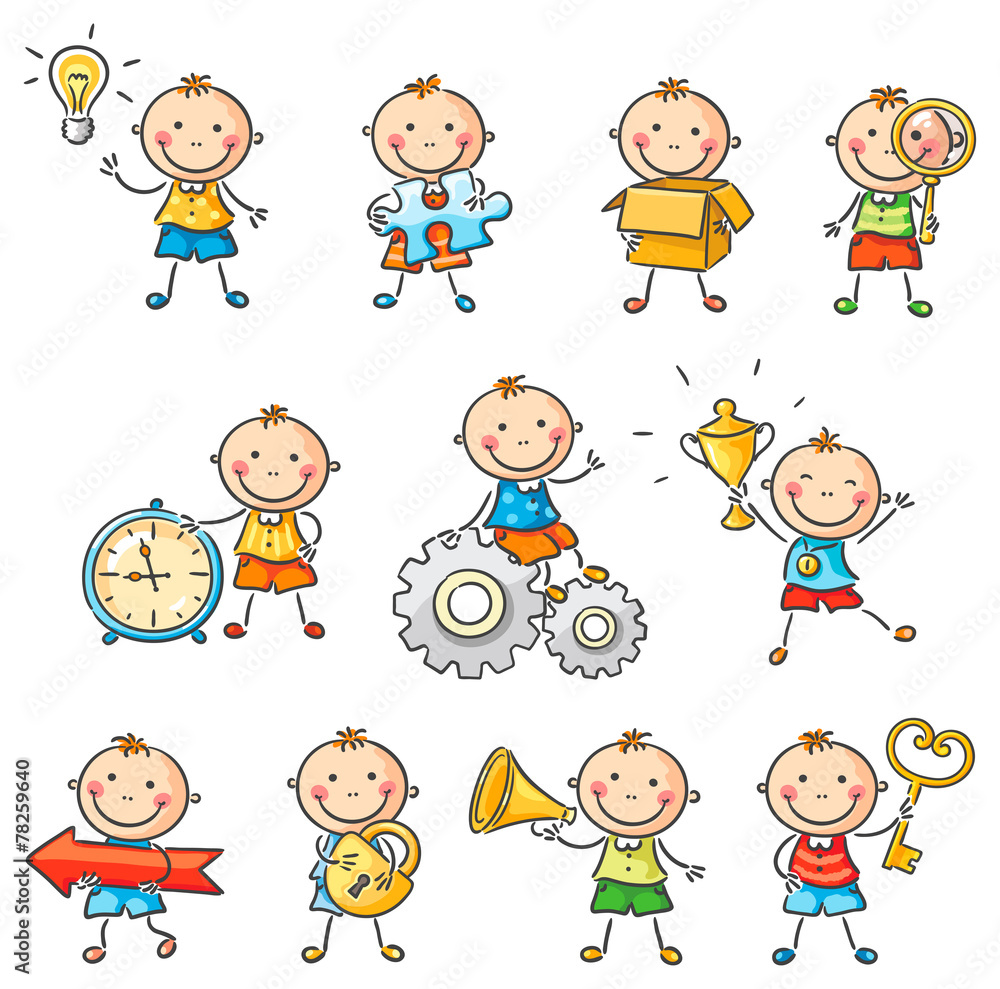 Cartoon little boy with different objects Stock Vector | Adobe Stock