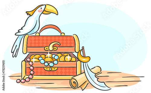 Treasure chest and a parrot