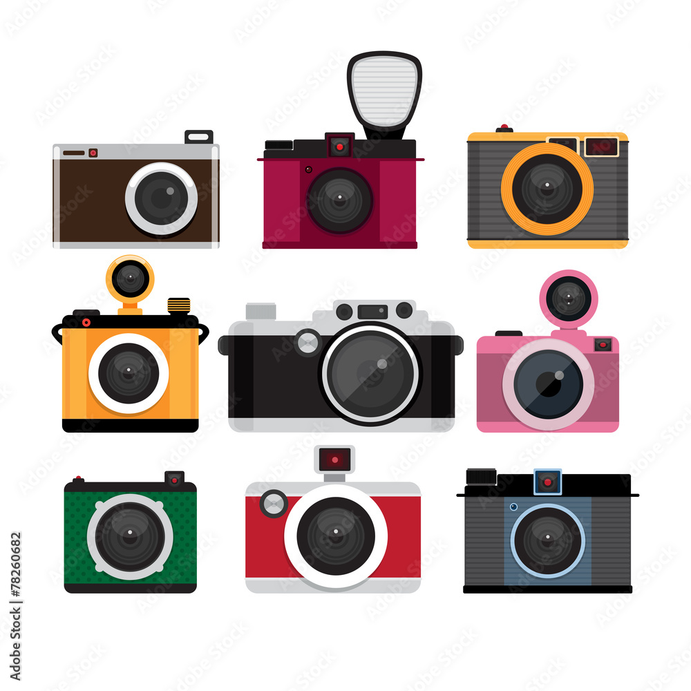Photo cameras icons vector set. Isolated icons. Photo cameras icons vector set. Isolated icons.