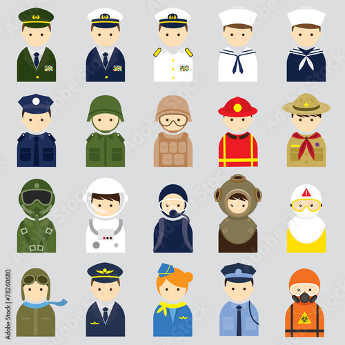 Various People Symbol Icons Officer and Uniform Set