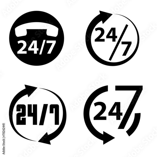 24 hours a day and 7 days a week icon collection, vector
