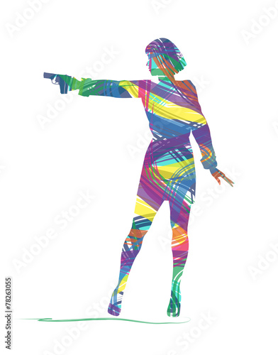 silhouette astratta di donna con la pistola