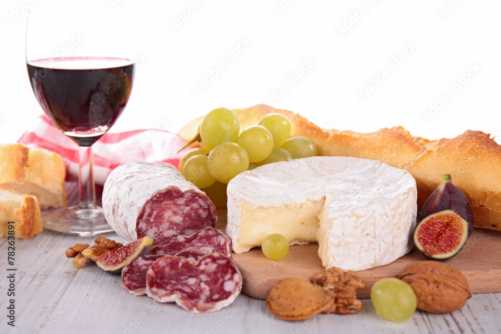 cheese, salami and red wine